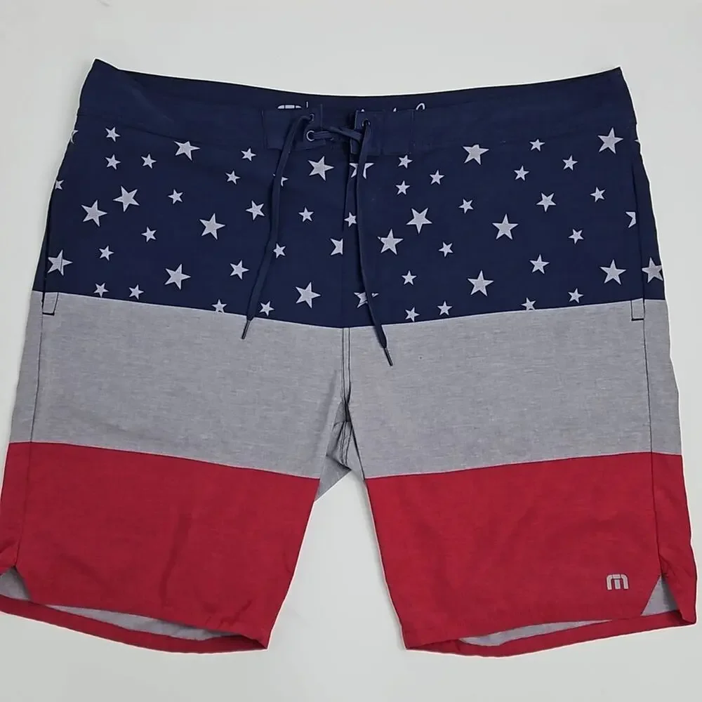 Travis Mathew USA Stars Stripes Swim Board Shorts MINOR FLAWS | Men's 42